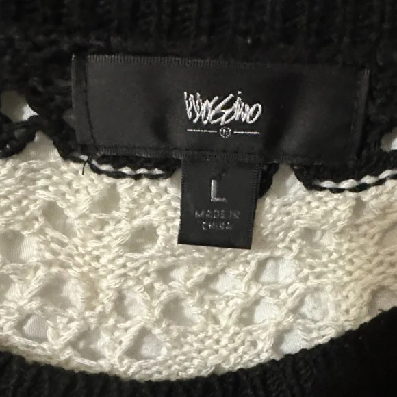 Women's Black and White Striped Open Knit Sweater - Picture 2 of 4